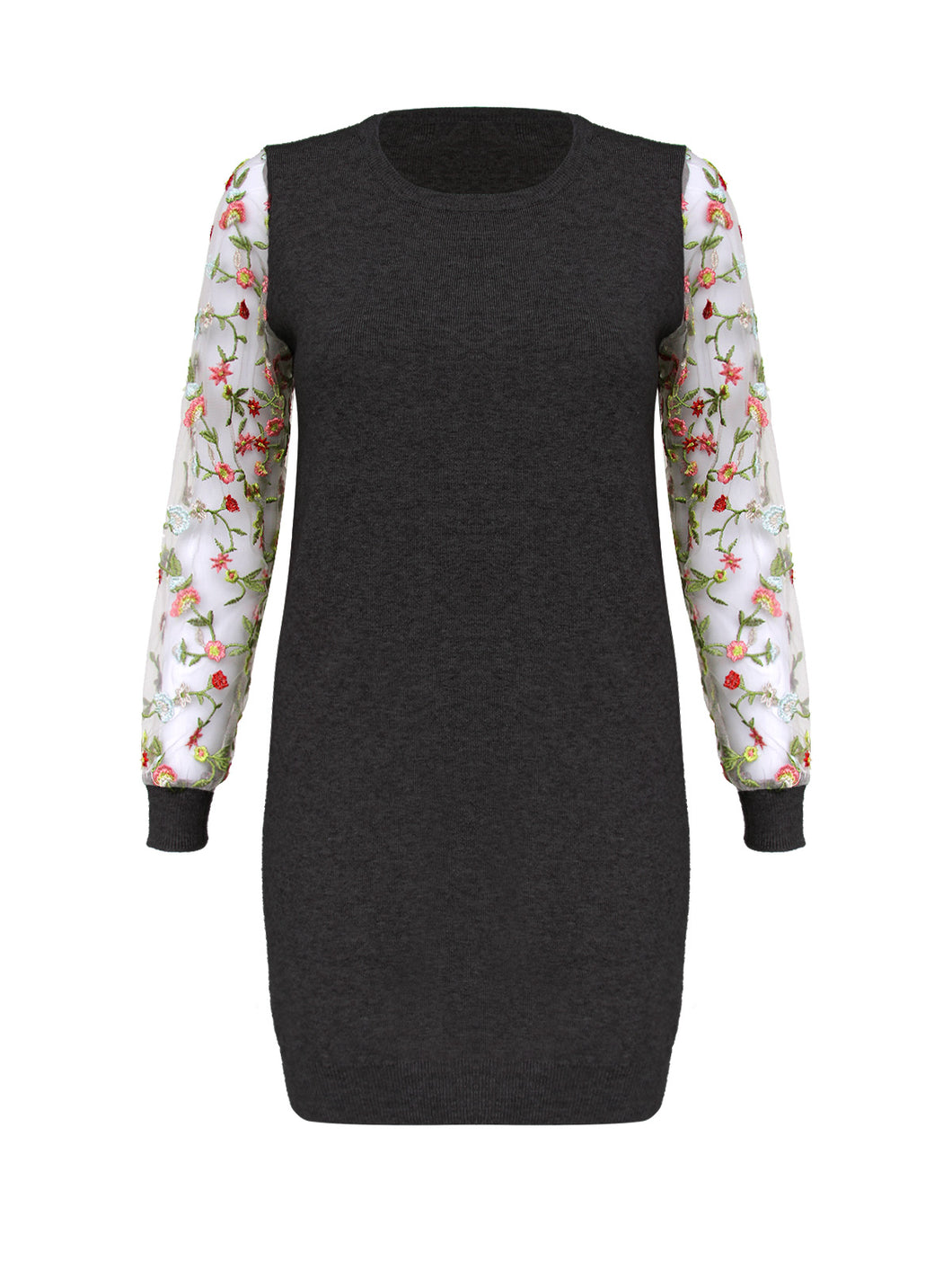Anna Smith Ladies embroidered mesh sleeves round neck knitted bodycon dress