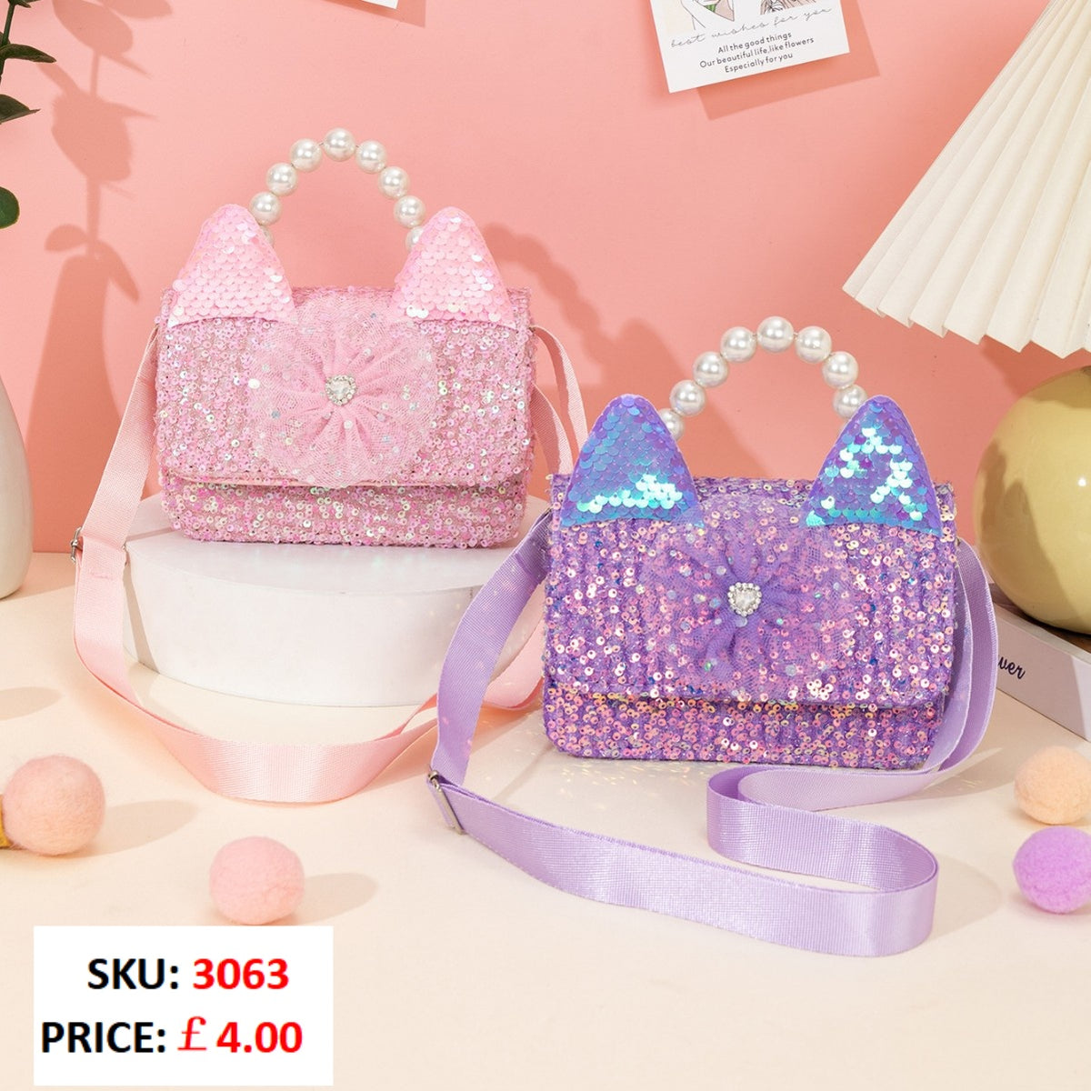3063 Gessy Glitter Pearl Princess Handbag