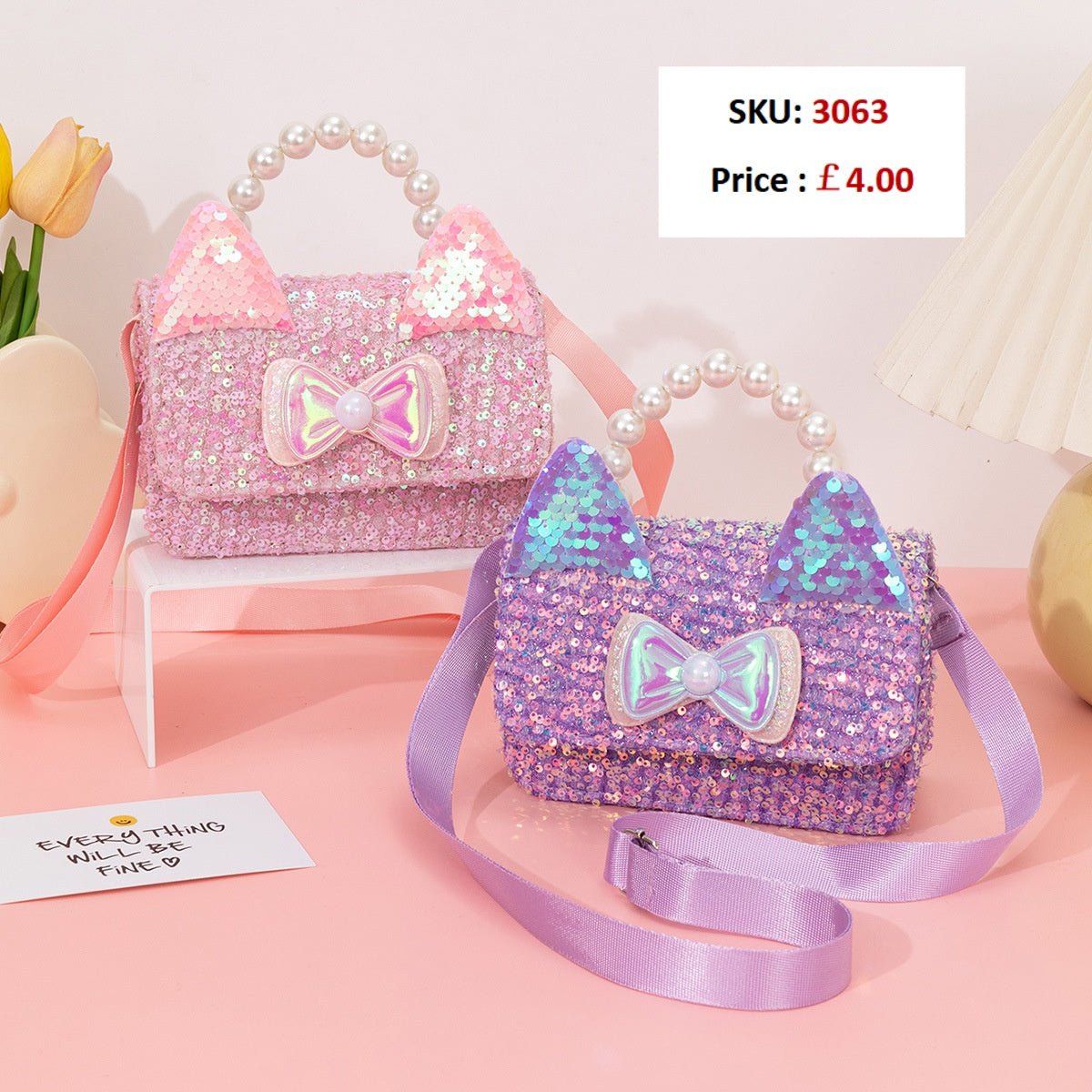3063 Gessy Glitter Pearl Princess Handbag