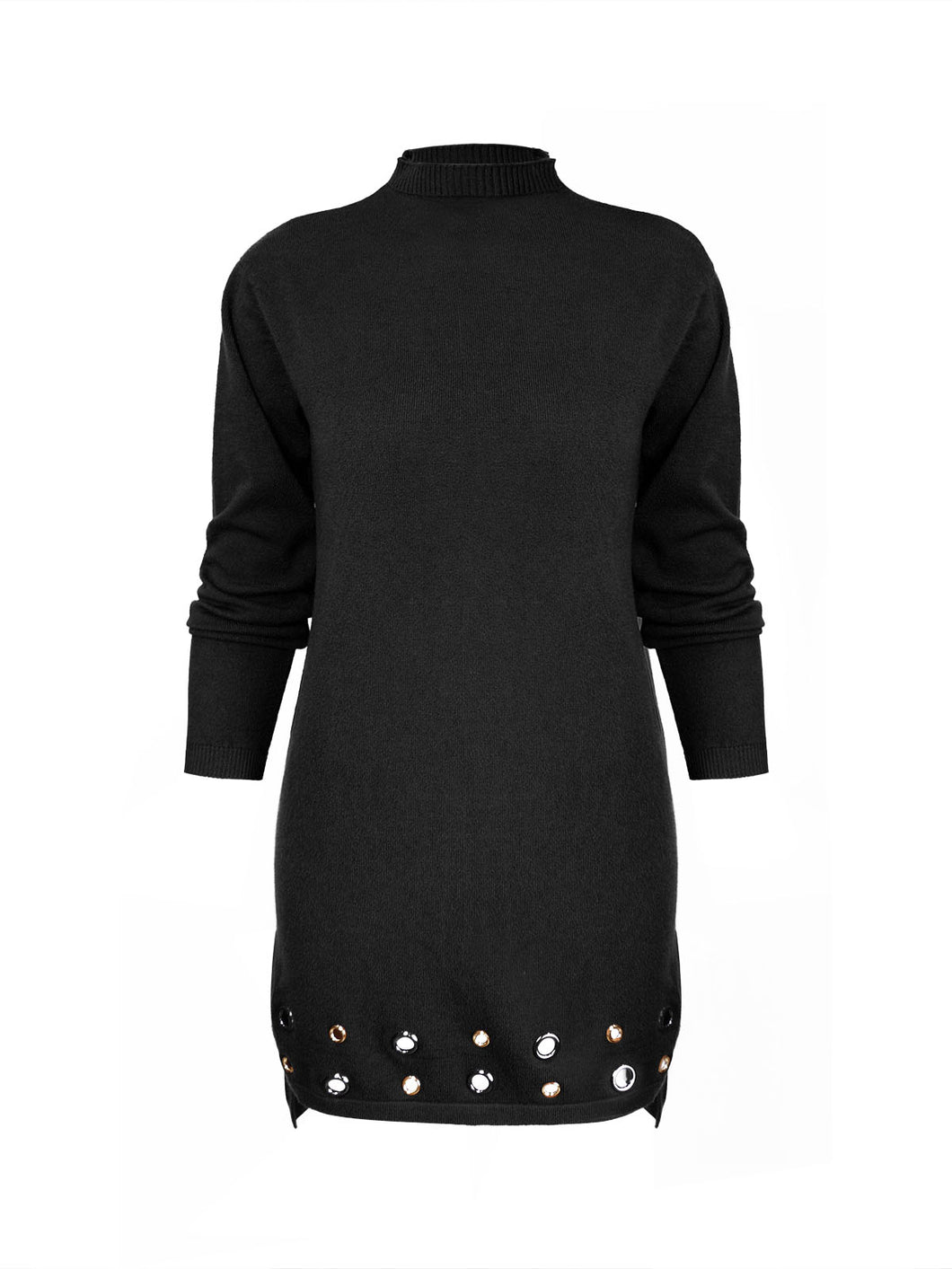 Anna Smith high neck long sleeves metal studs knitted dress