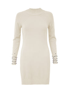 Anna Smith Turtle neck beaded cuffs side split long sleeves bodycon dress