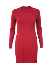 Load image into Gallery viewer, Anna Smith Turtle neck beaded cuffs side split fitted knit dress