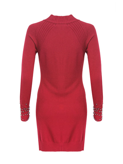 Anna Smith Turtle neck beaded cuffs side split fitted knit dress Gessy UK Anna Smith Turtle neck beaded cuffs side split fitted knit dress Gessy UK