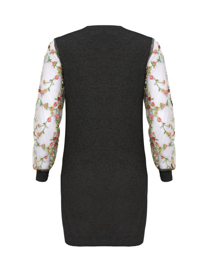 Anna Smith Ladies embroidered mesh sleeves round neck knitted bodycon dress