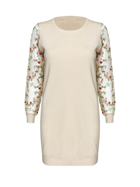 Anna Smith Ladies embroidered mesh sleeves knitted bodycon dress