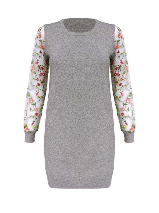 Anna Smith Ladies embroidered mesh sleeves round neck knitted dress
