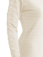 Load image into Gallery viewer, Anna Smith Crochet lace trim sleeves textured stripe bodycon dress