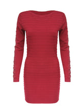 Load image into Gallery viewer, Anna Smith Crochet lace trim sleeves textured stripe fine knit bodycon dress