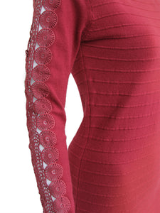 Anna Smith Crochet lace trim sleeves textured stripe fine knit bodycon dress