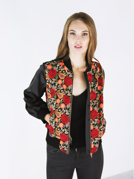 LYDC embroidered contrast bomber jacket