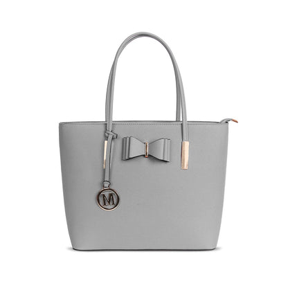 G1143 GESSY BOW DETAIL TOTE BAG IN LIGHT GREY