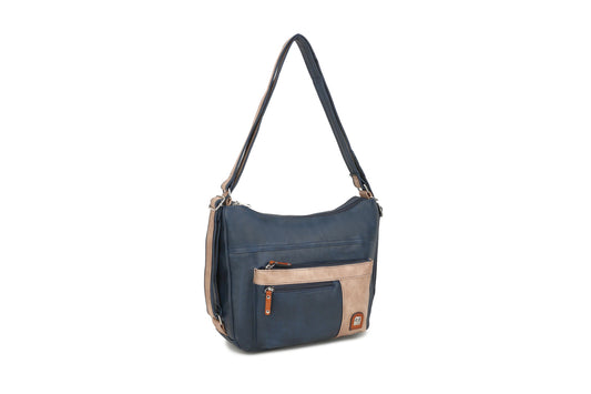 1743-3 GESSY HANDBAG IN BLUE/APRICOT