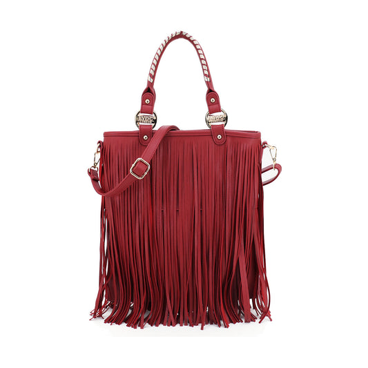 L1210 LYDC FRINGE DETAILED GRAB AND GO BAG IN WINE RED