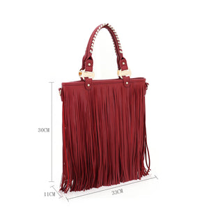 L1210 LYDC FRINGE DETAILED GRAB AND GO BAG IN WINE RED
