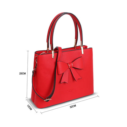 L4798 LYDC  BOW DETAIL TOTE HANDBAG IN RED